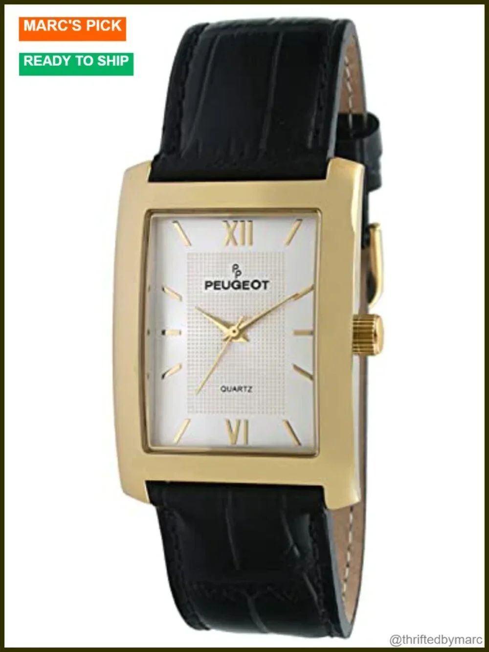 Men's Rectangular Textured Dial Leather Strap Dress Watch